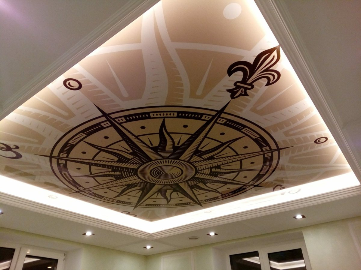 Фотопечать на потолке в интерьере