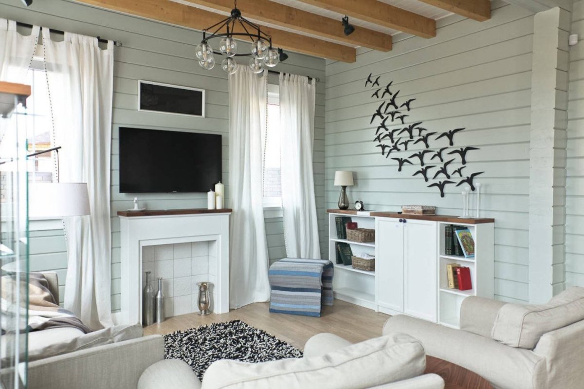 Гостиная в загородном доме в скандинавском стиле