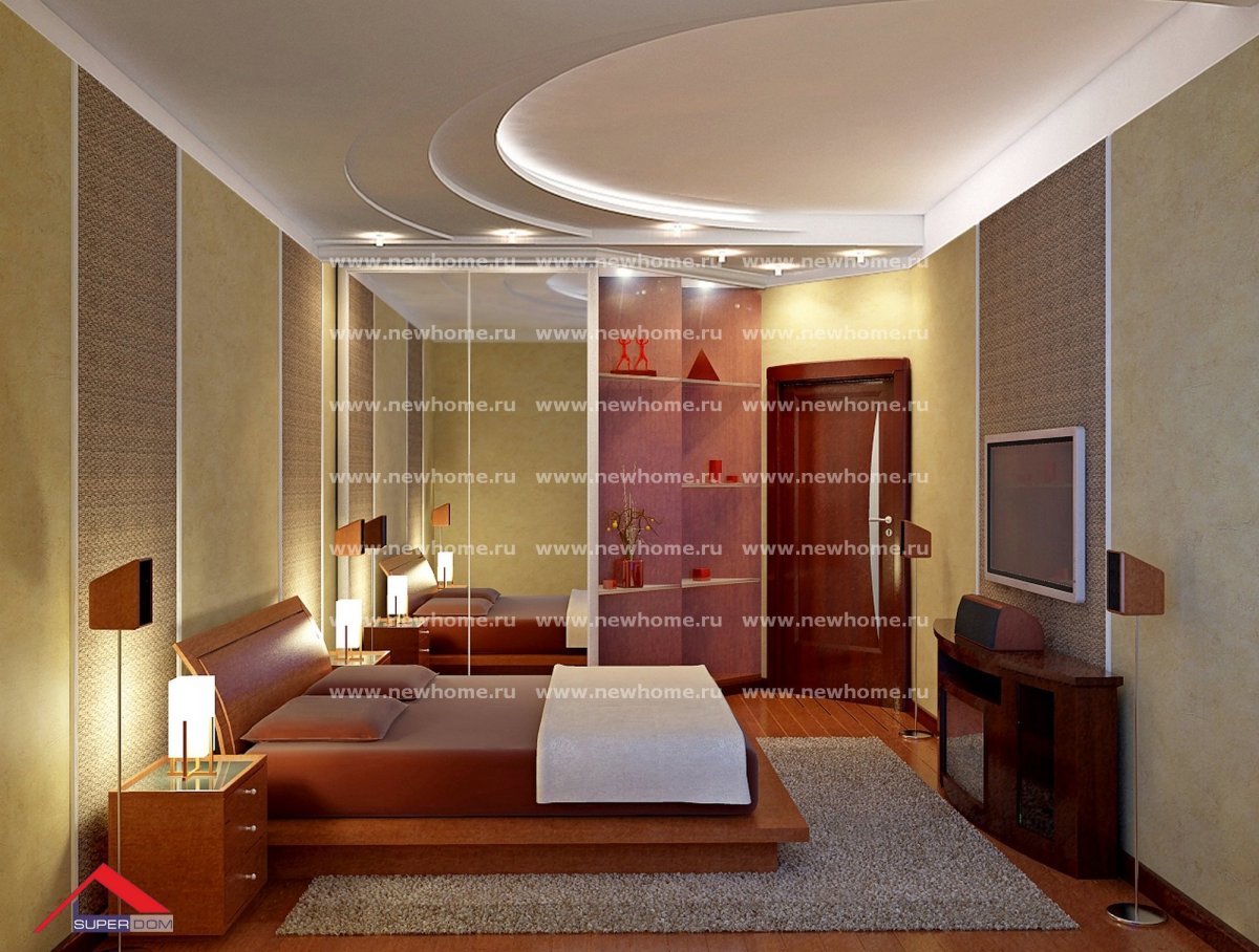 Потолок из гипсокартона для спальни малогабаритной