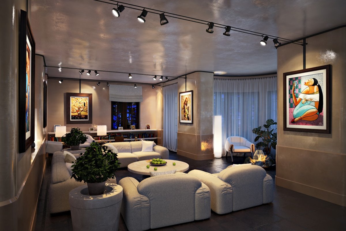 Трековые светильники в гостиной