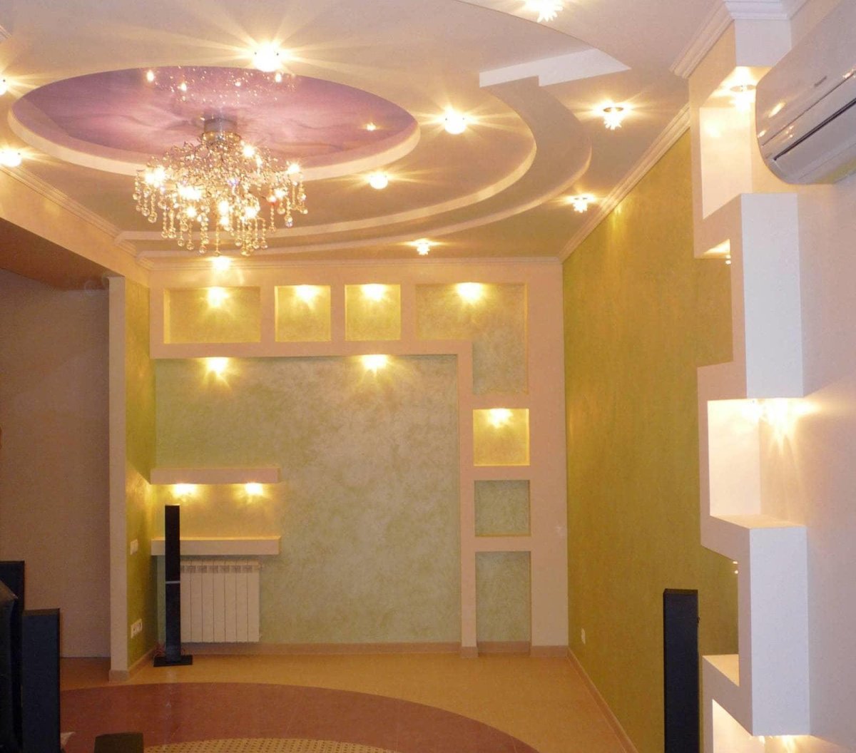 Точечные светильники для гипсокартонных потолков в интерьере