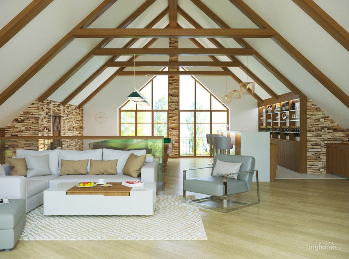 Мансарда под четырехскатной крышей интерьер