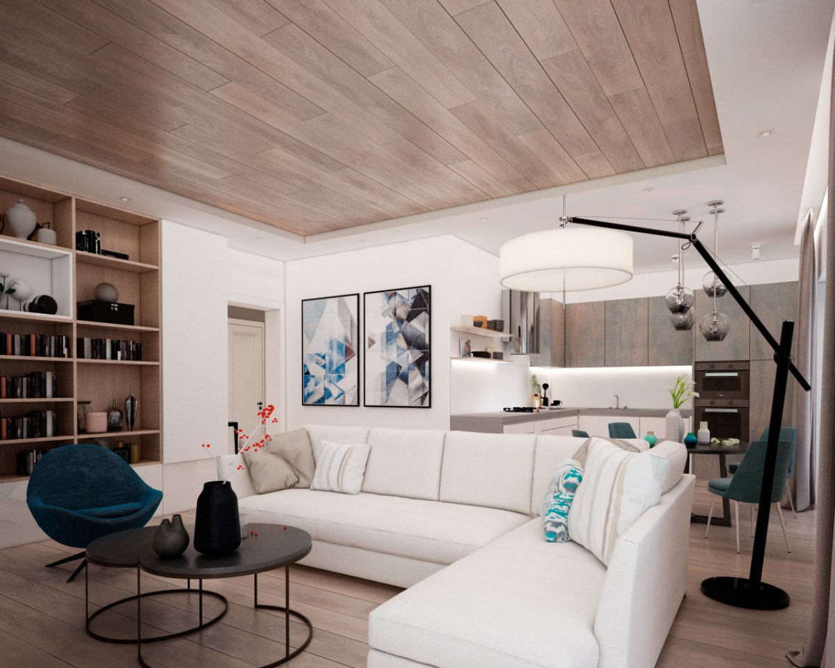 Ламинат на потолке в интерьере