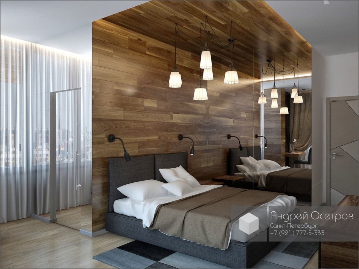 Ламинат на стене в спальне