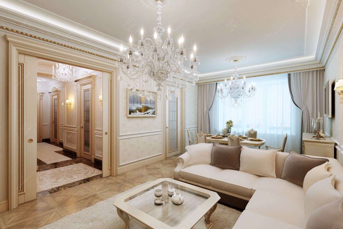 Гостиная в светлых тонах классика