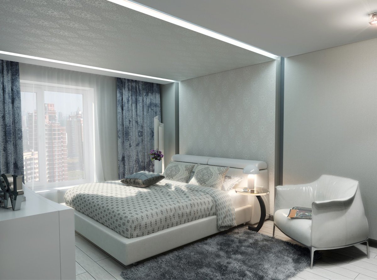 Тканевые натяжные потолки в спальне