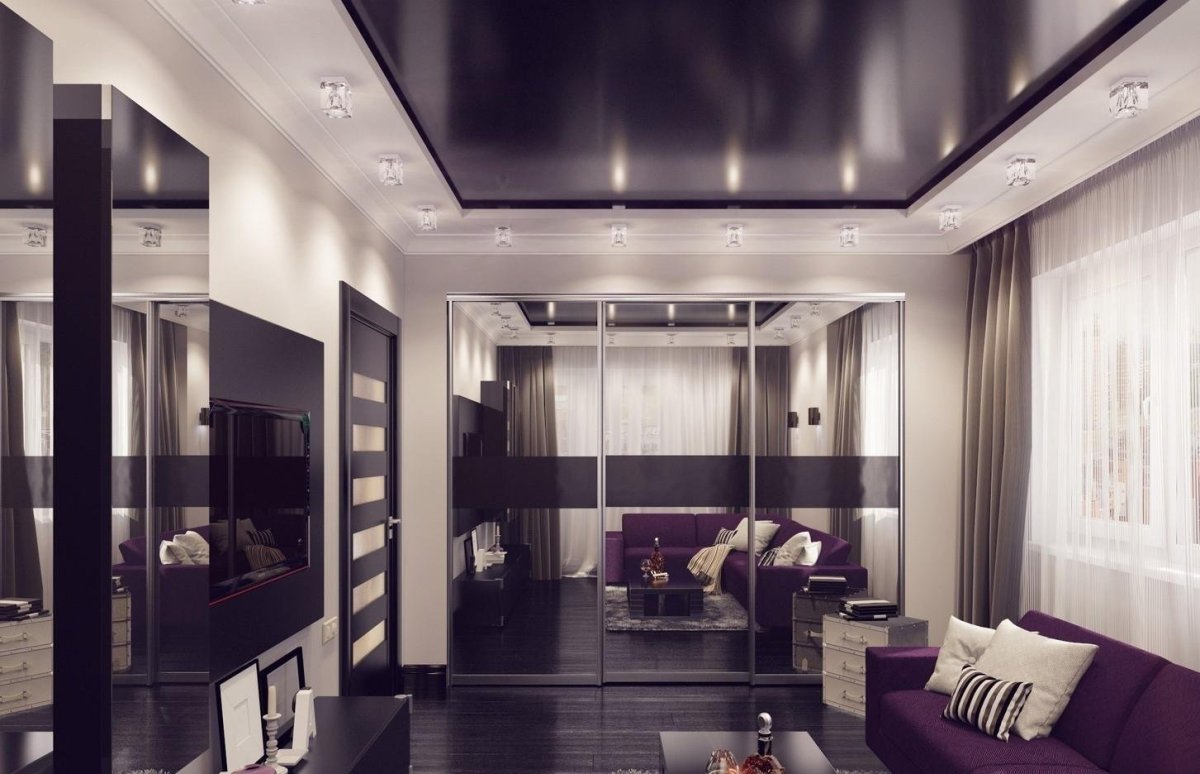 Черный натяжной потолок в интерьере