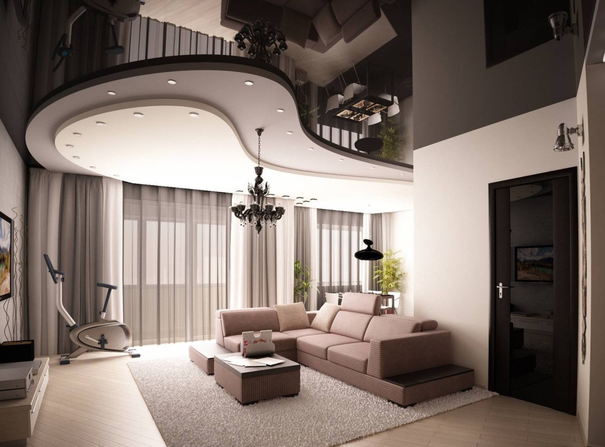 Натяжной потолок в гостиной