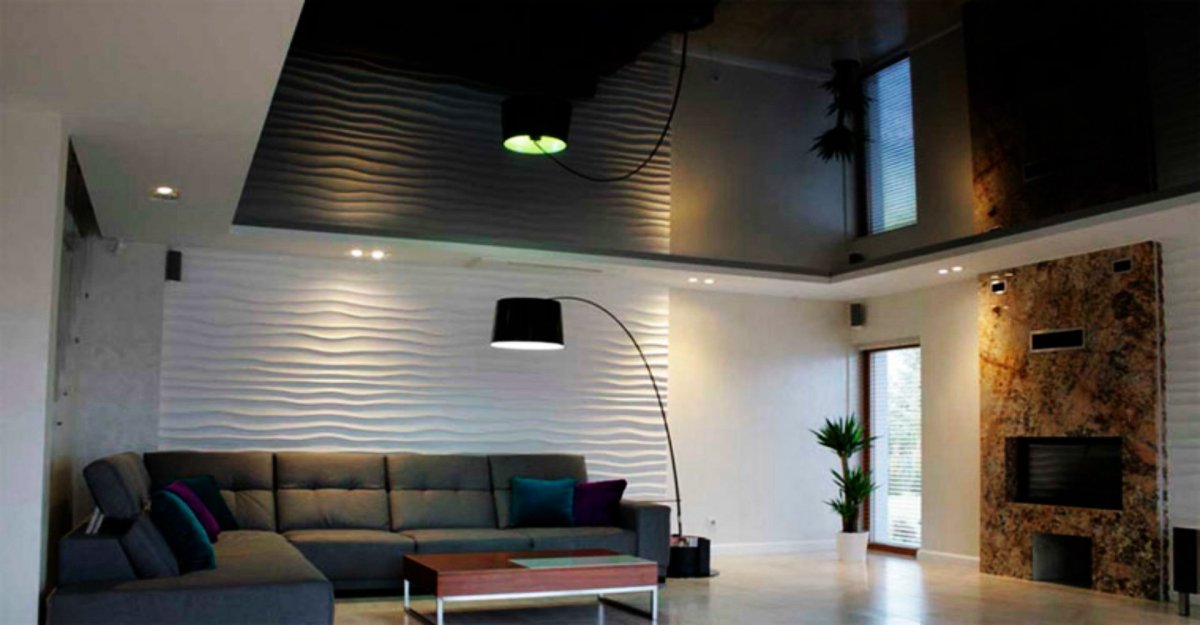 Чёрный потолок в интерьере визуально