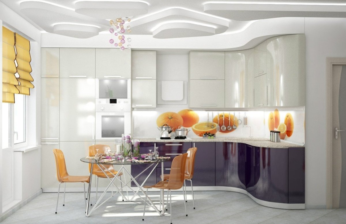 Двухярусный потолок на кухне