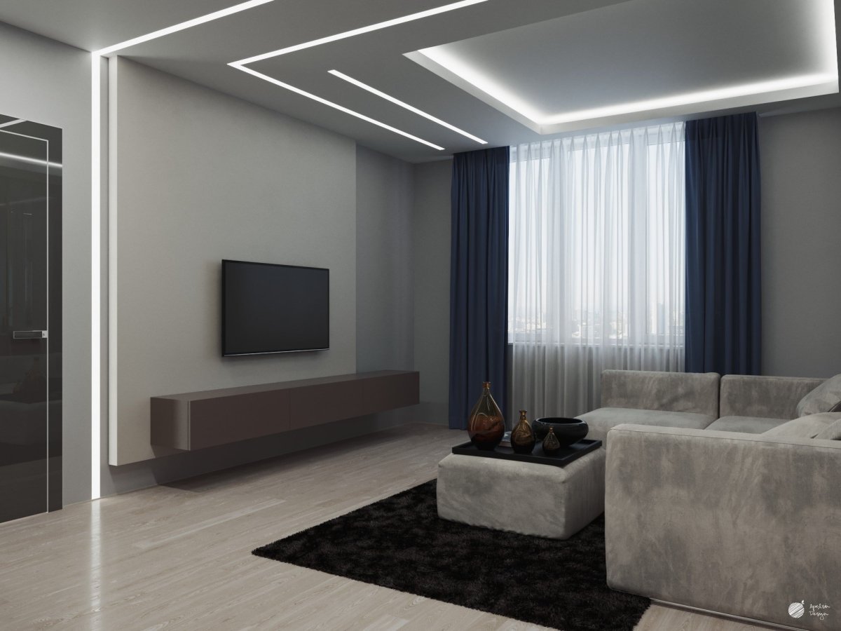 Потолок световые линии в гостиной