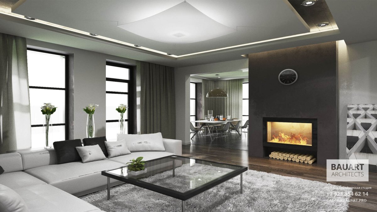 Гостиная в черно белых тонах