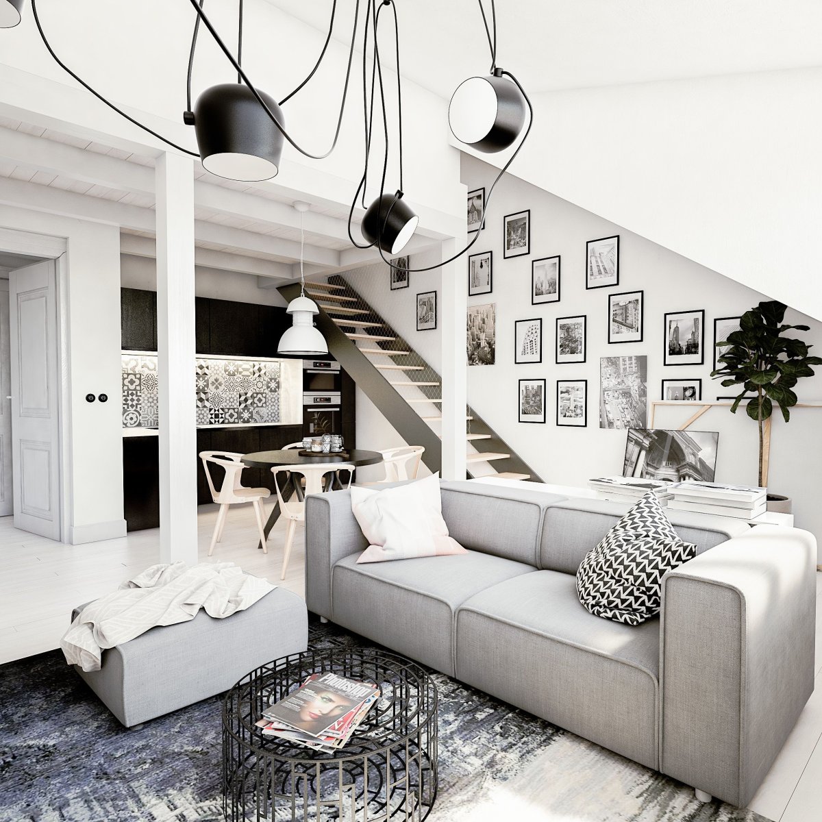 Белый лофт гостиная