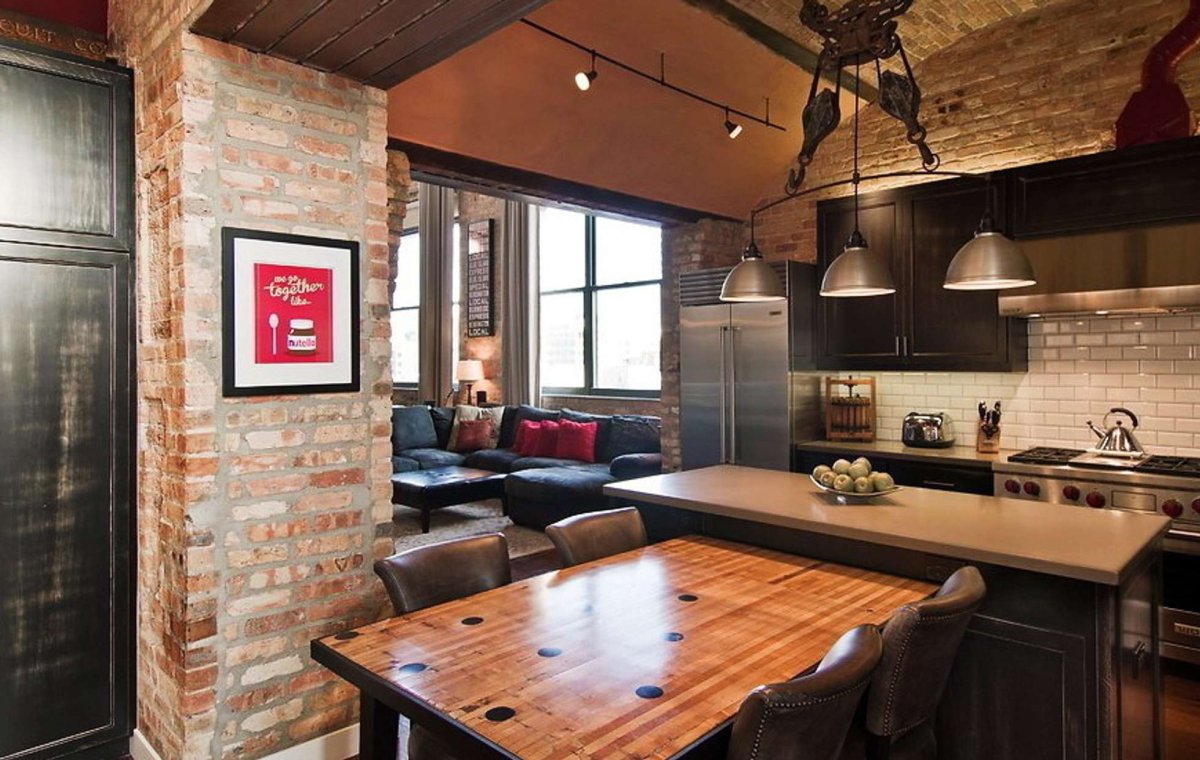 Кухня с гостинной потолок лофт