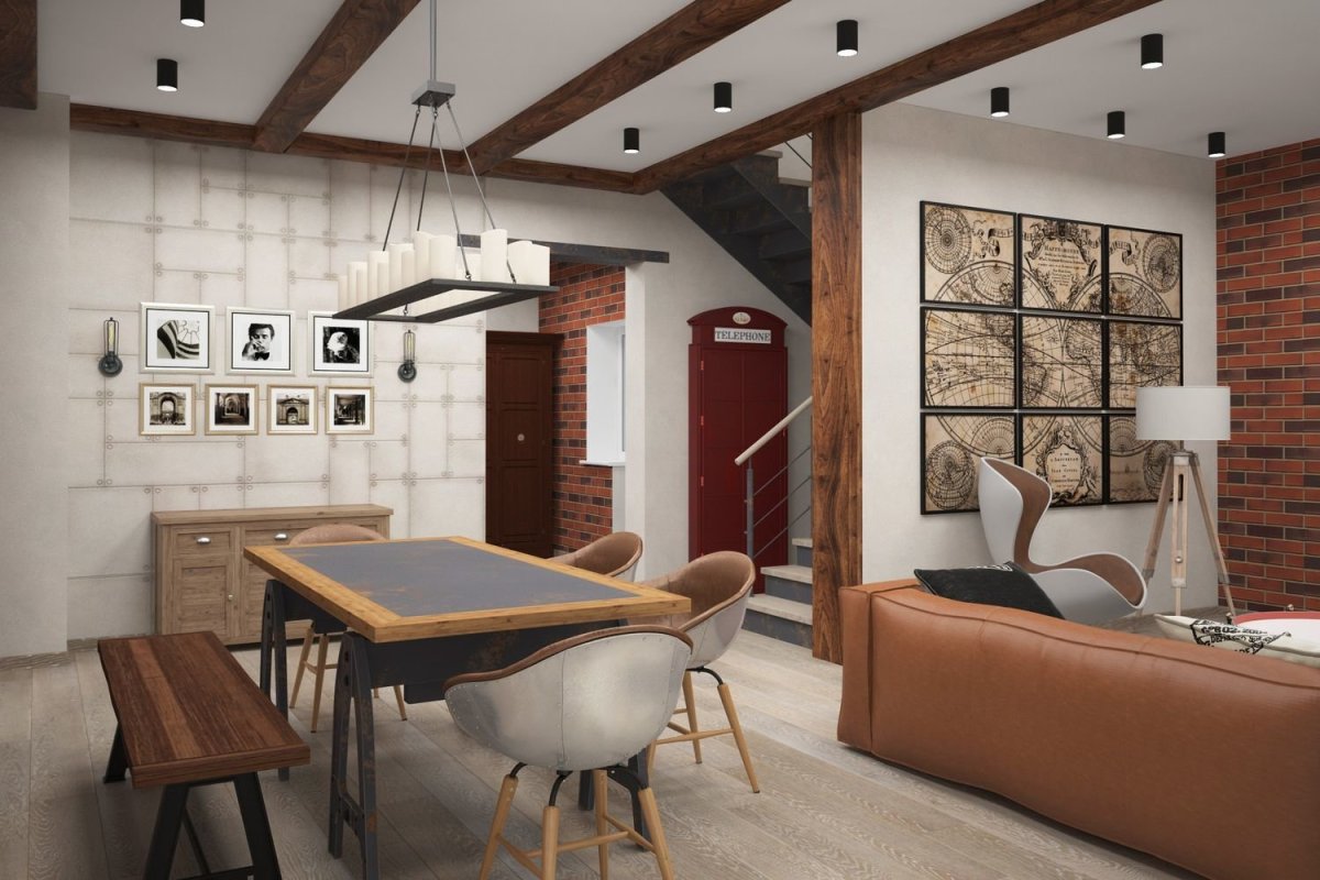 Кухня в стиле лофт в коттедже