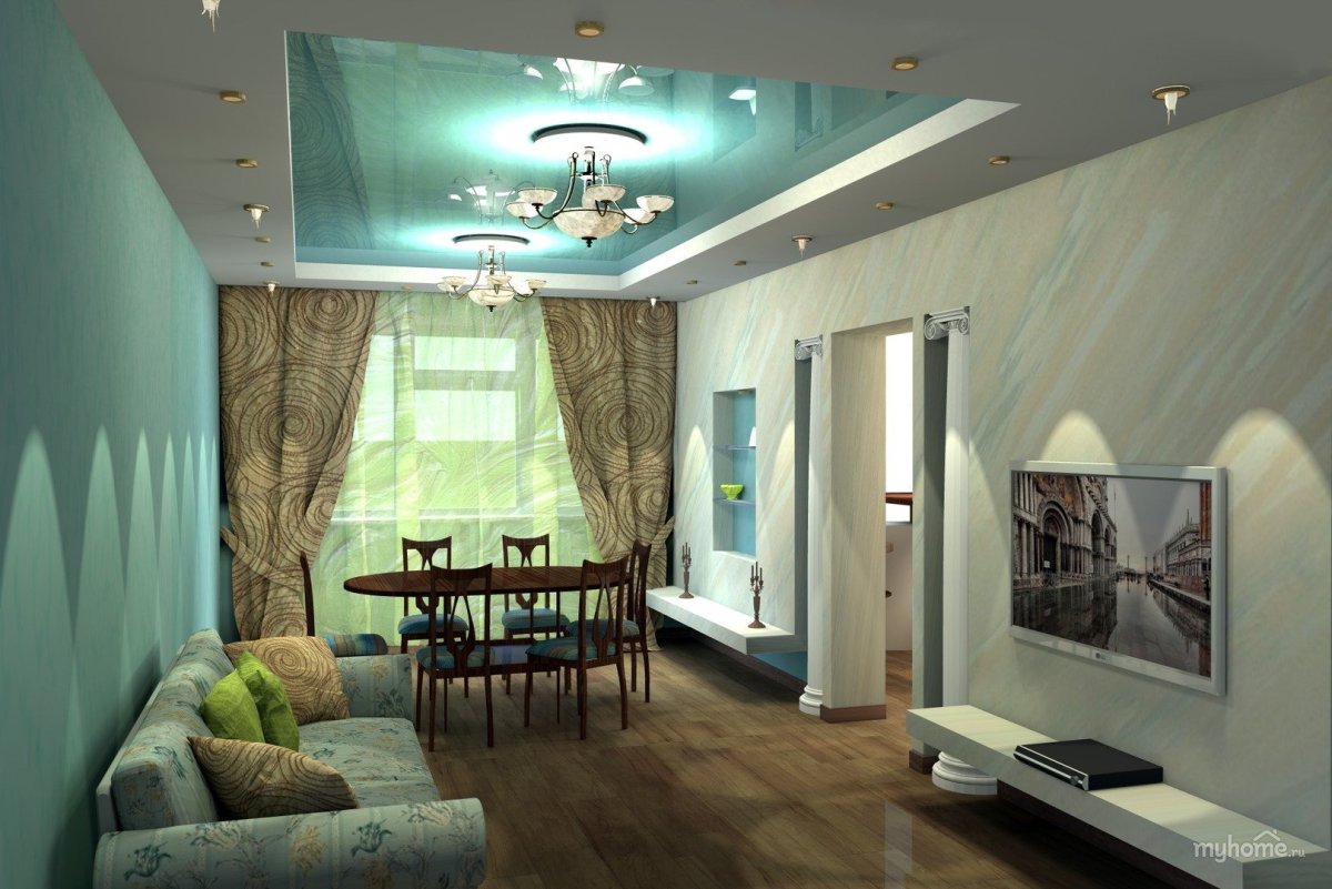 Натяжной потолок бирюзового цвета