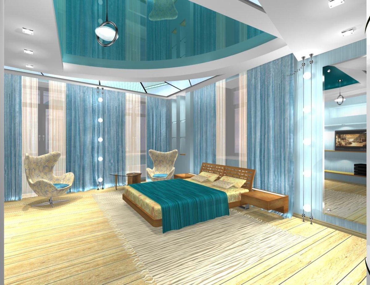 Натяжной потолок бирюзового цвета