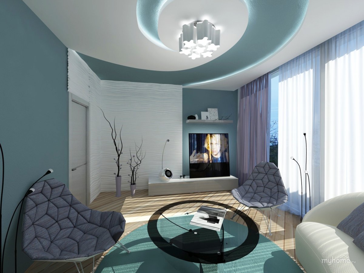 Голубой натяжной потолок