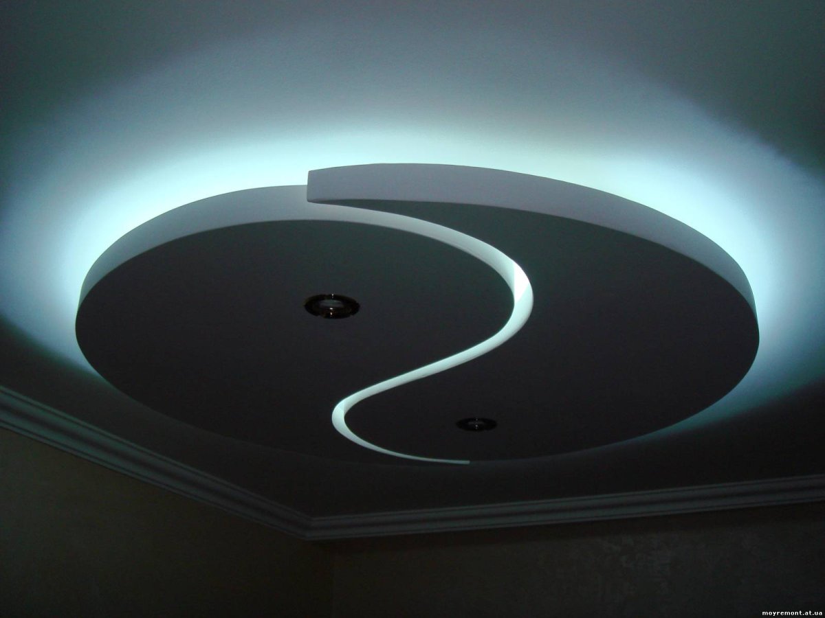 Двухцветные натяжные потолки в спальне