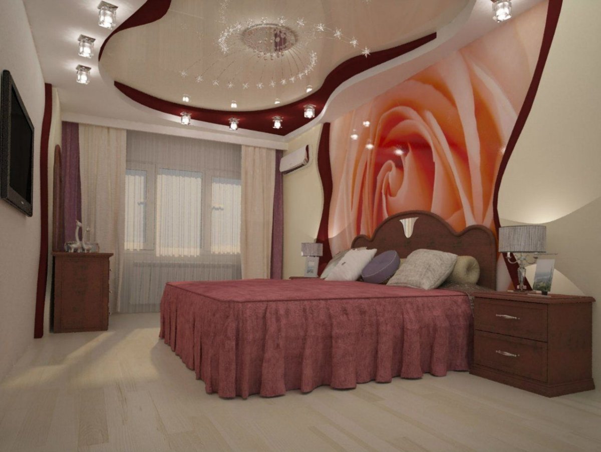 Натяжной потолок в спальне