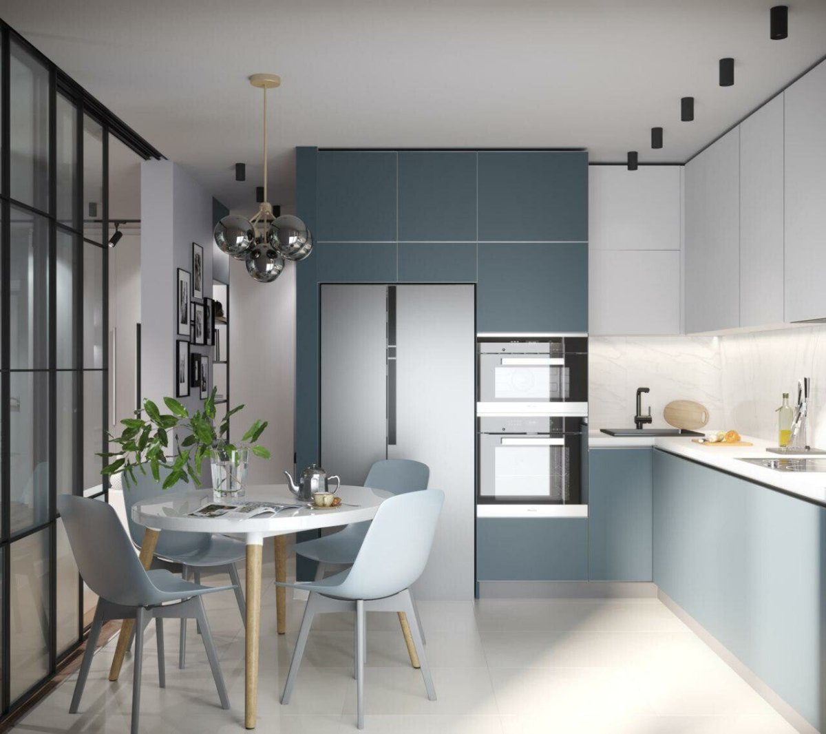 Кухня в серо-голубых тонах