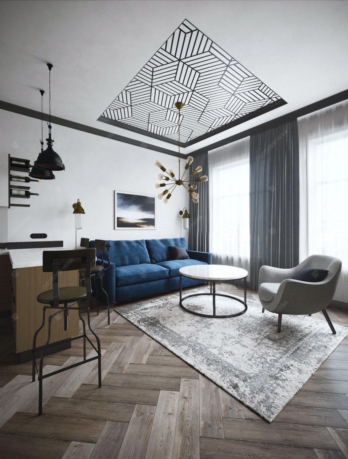 Натяжные потолки в интерьере