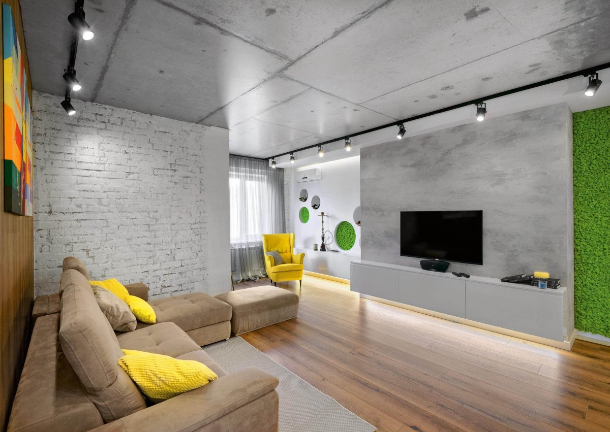 Бетонный потолок в стиле лофт