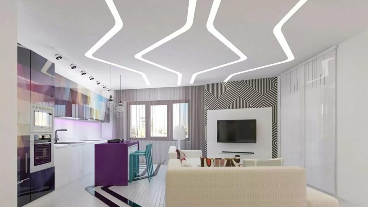 Световые линии на натяжном потолке