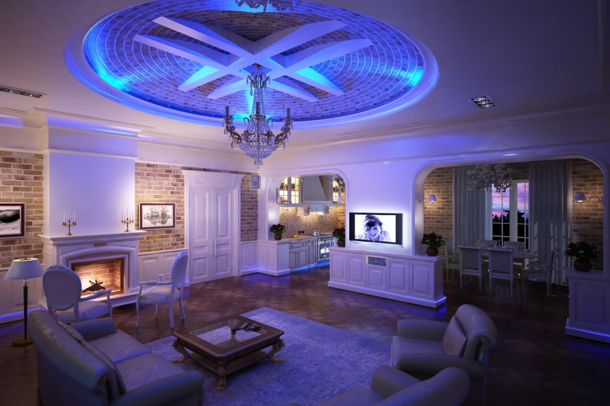 Гостиная с неоновой подсветкой