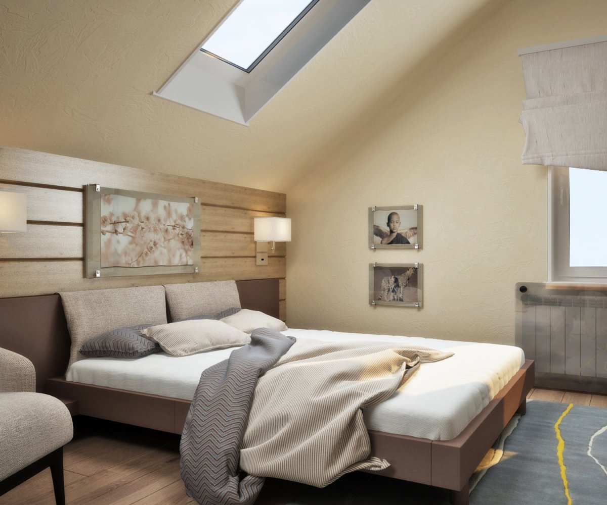 Современная спальня на мансарде
