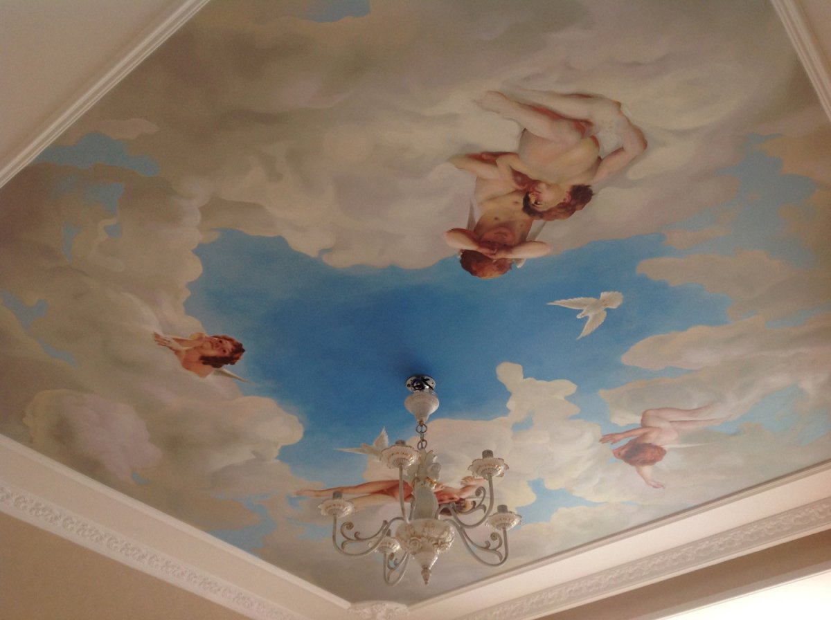 Натяжные потолки с фотопечатью для спальни