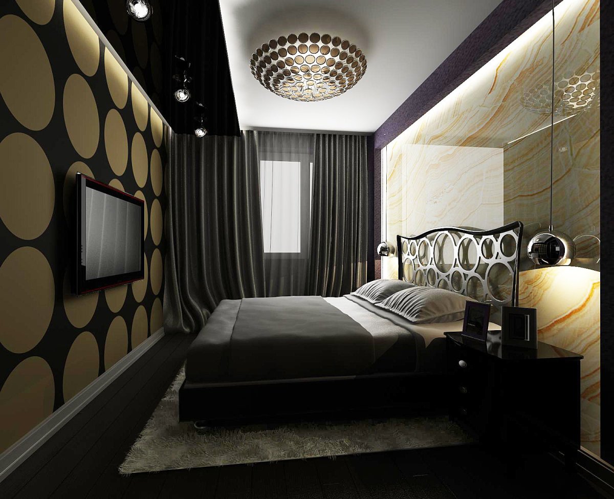 Черно белая спальня
