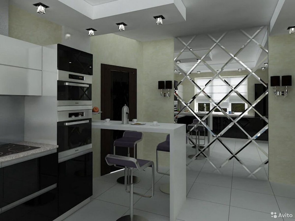 Зеркальная плитка в интерьере гостиной