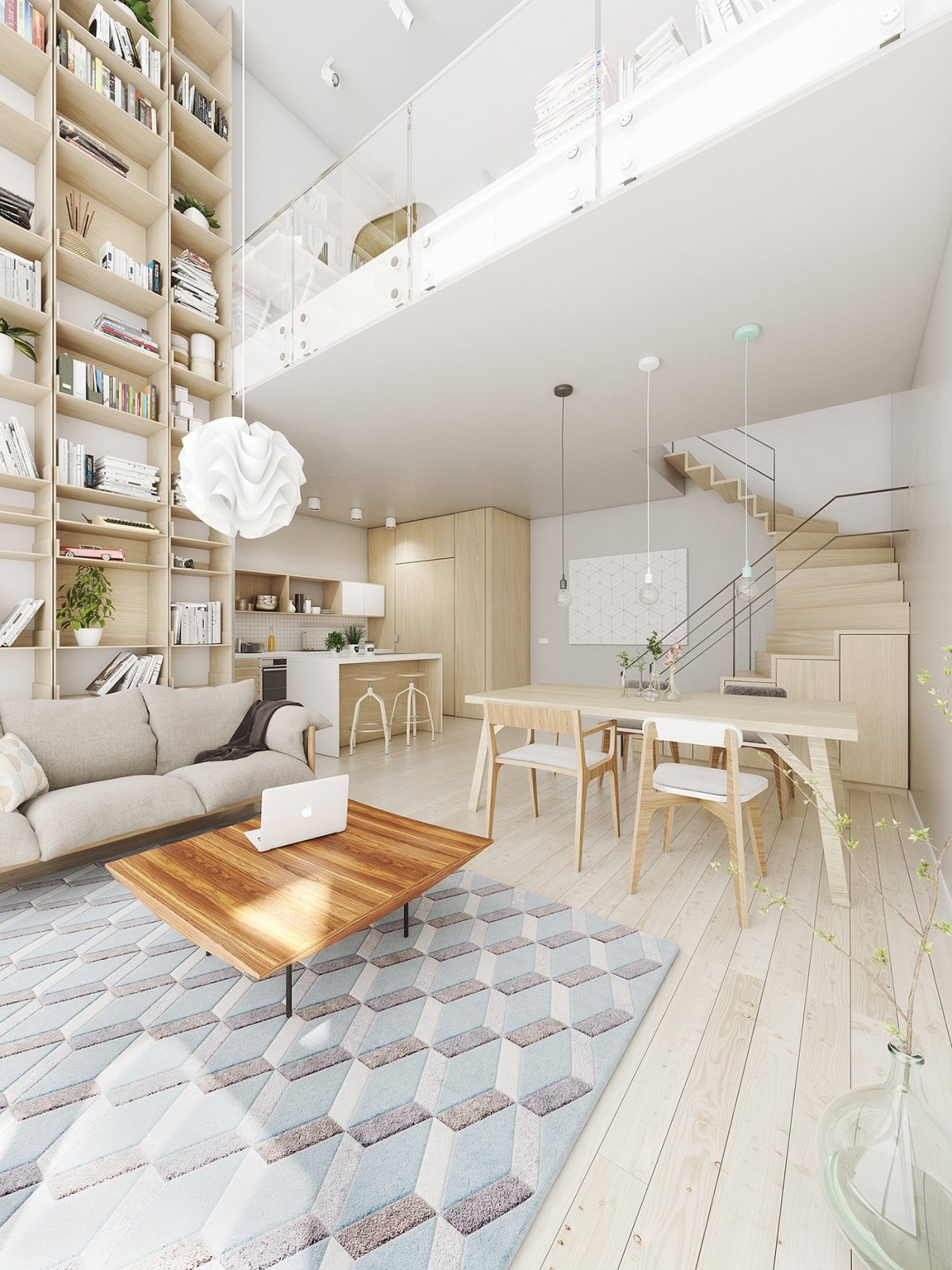 Гостиная с высоким потолком