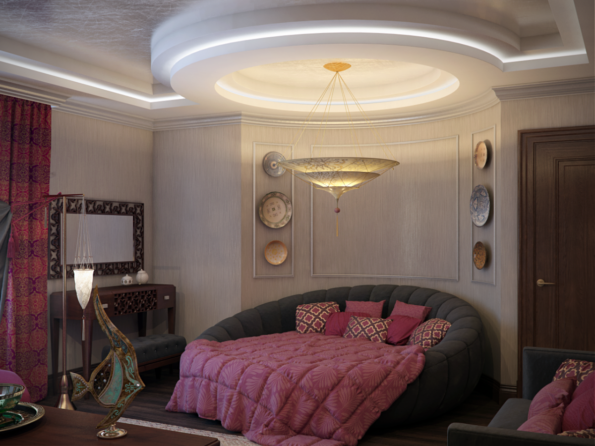 Восточные светильники в интерьере спальни