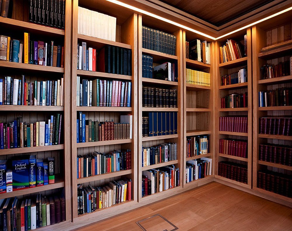 большой книжный шкаф во всю стену