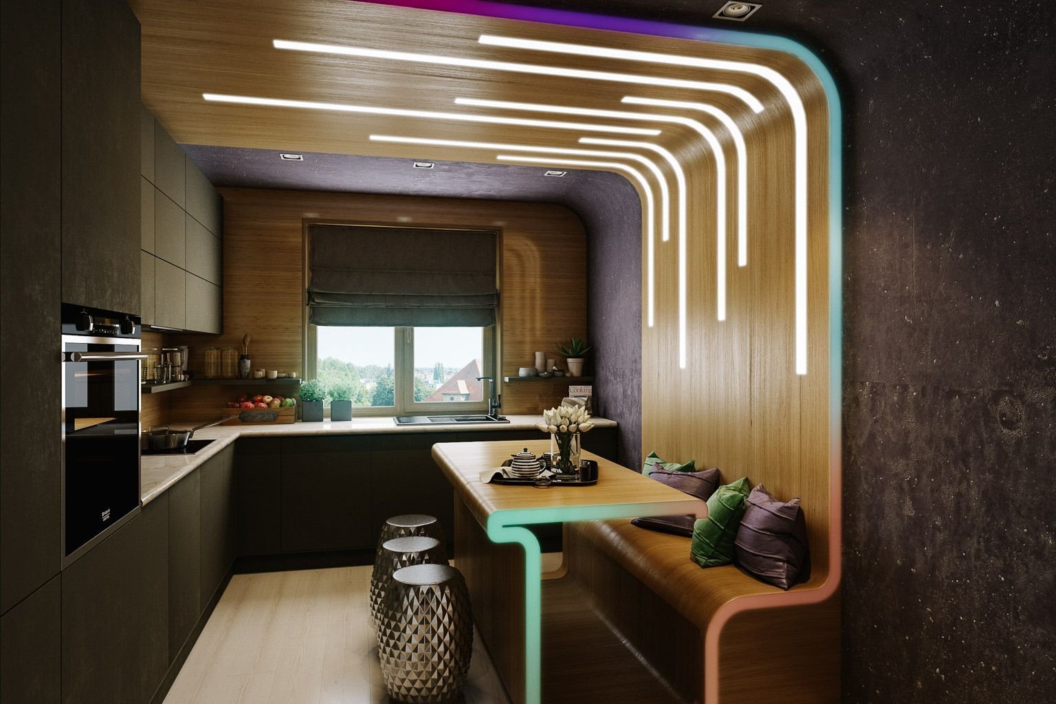 Интересный дизайн комнаты однокомнатной квартиры
