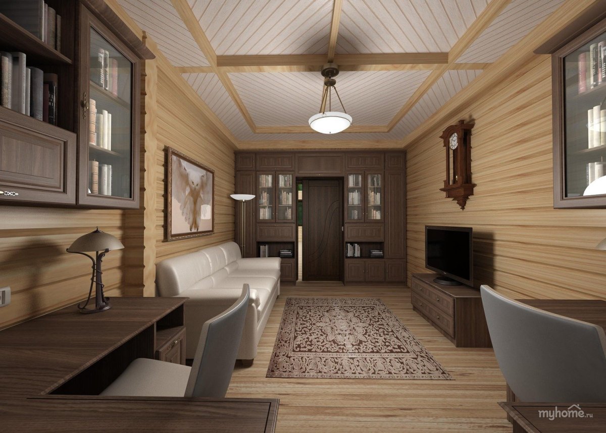 Интерьер зала в частном деревянном доме
