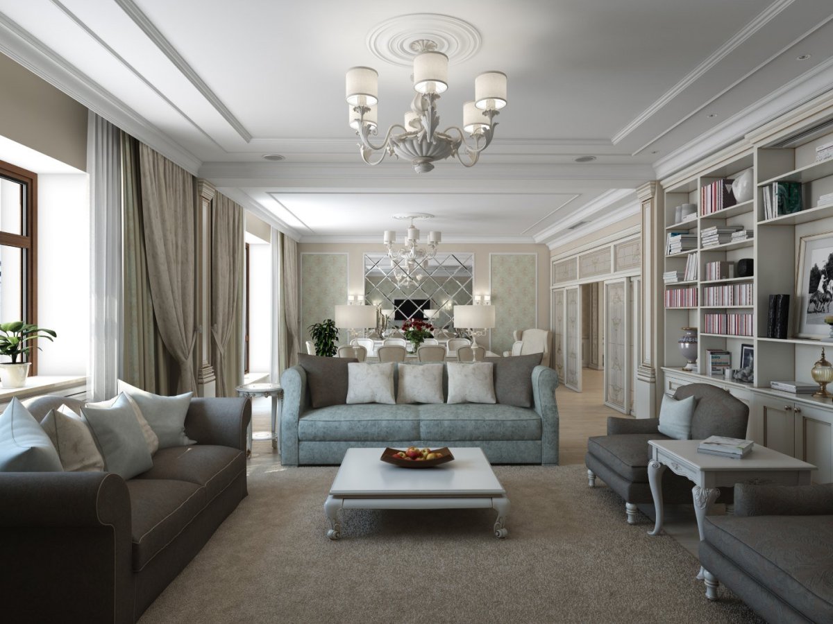 Потолок в стиле Неоклассика в спальне