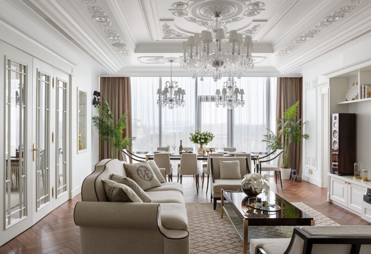 Потолок кухни студии в неоклассическом стиле