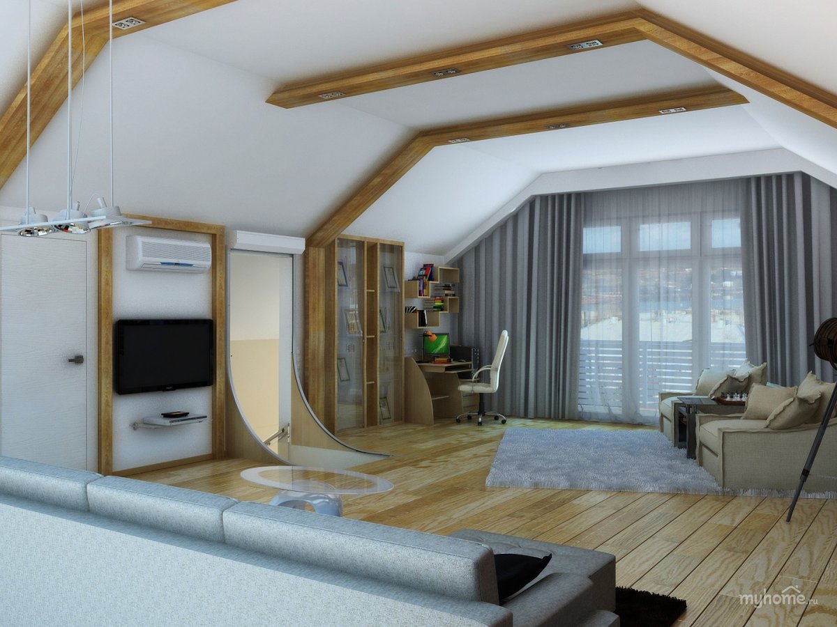 Потолок из гипсокартона на мансарде