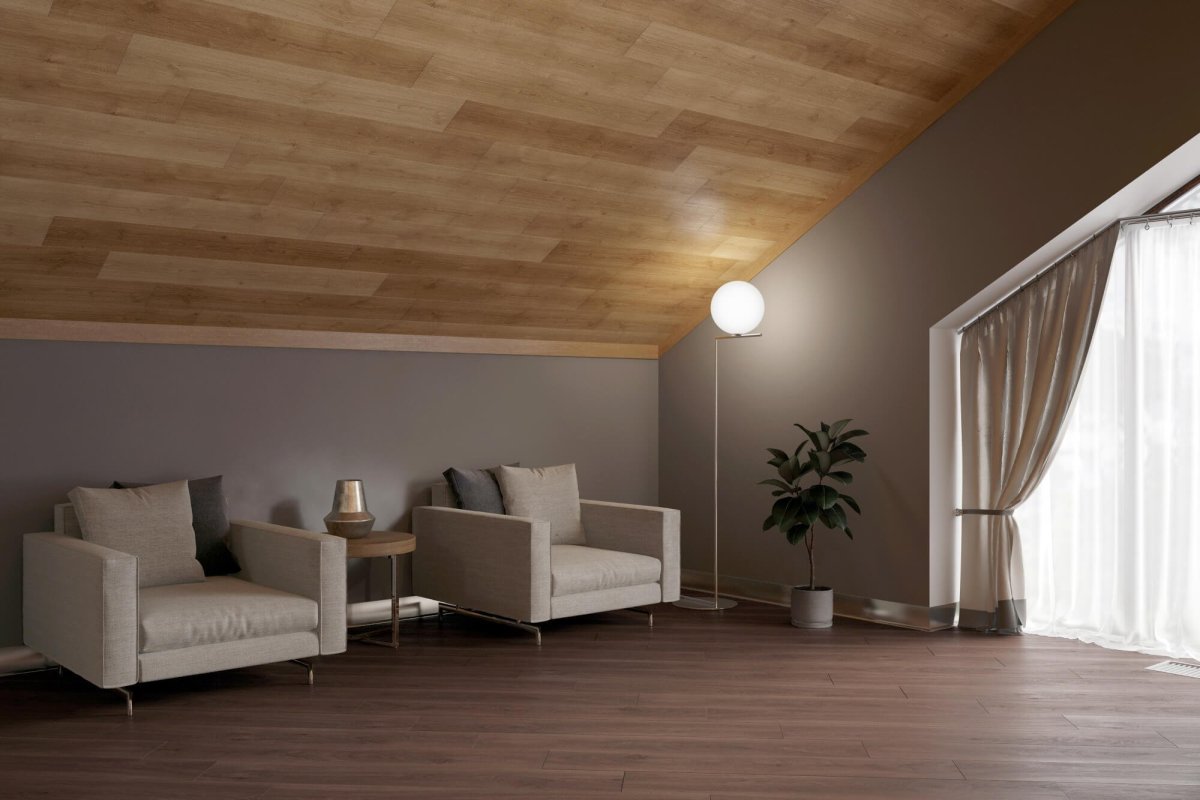 Отделка потолка ламинатом