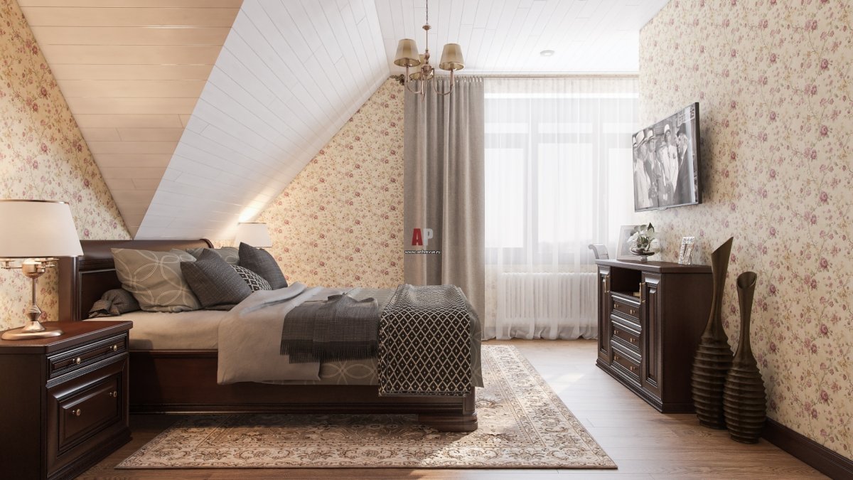 Обои на мансарде в спальне