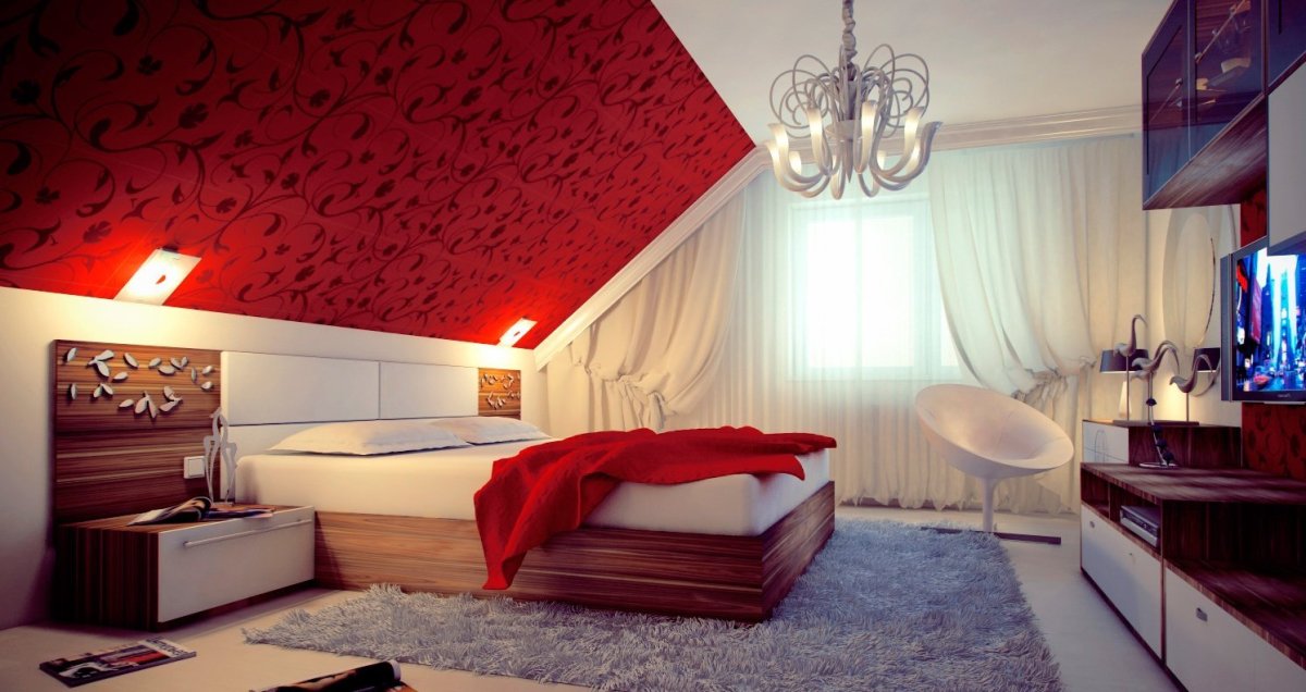 Интерьер мансардной спальни