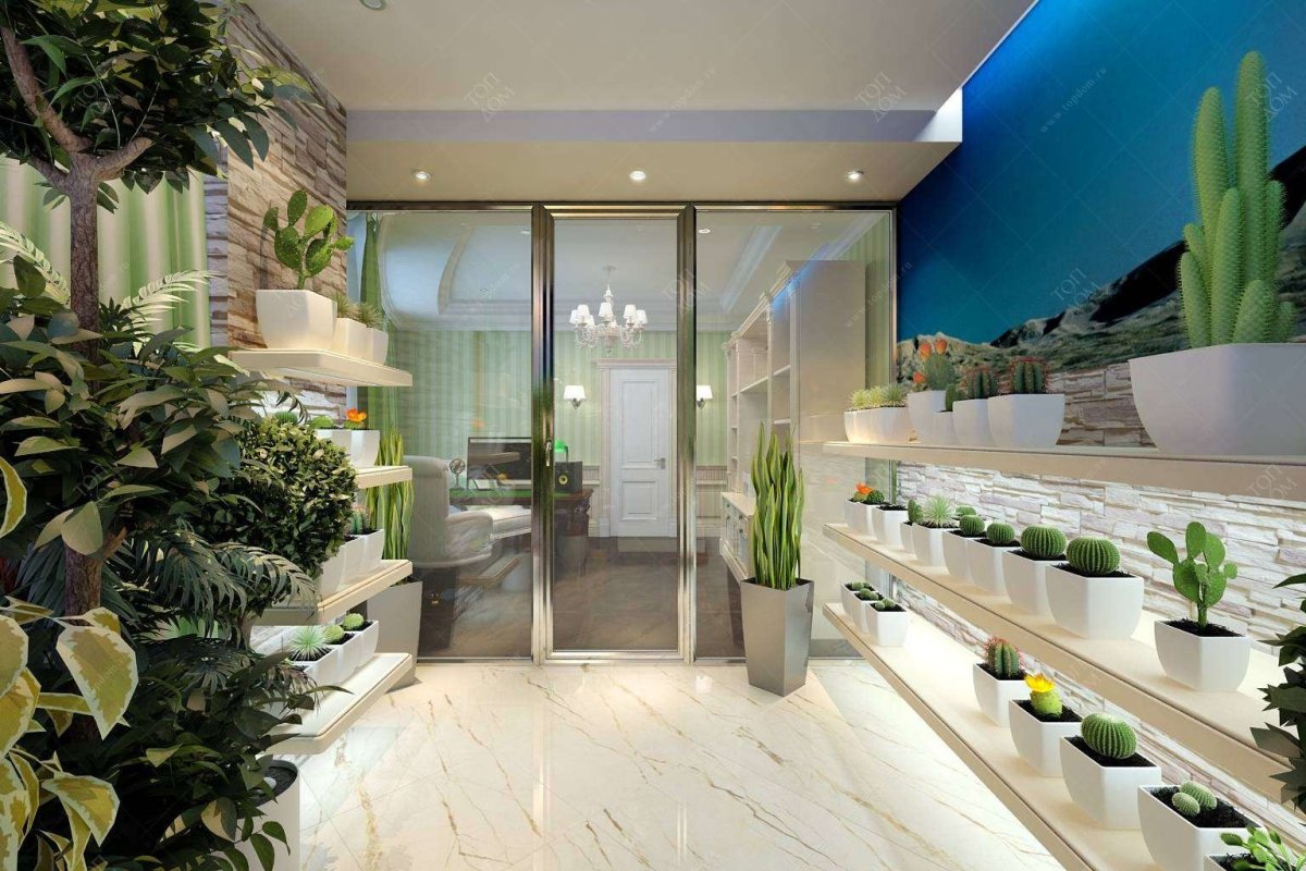 Зелень в интерьере кафе