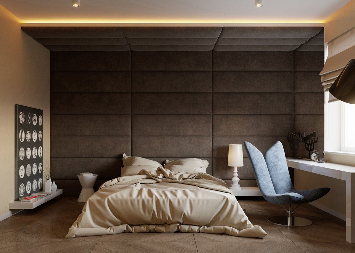 Кровать с изголовьем до потолка