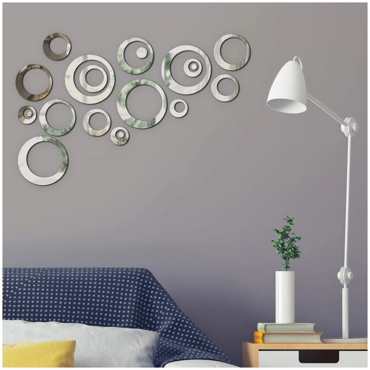 Акриловые наклейки на стену 3d зеркальные над диваном