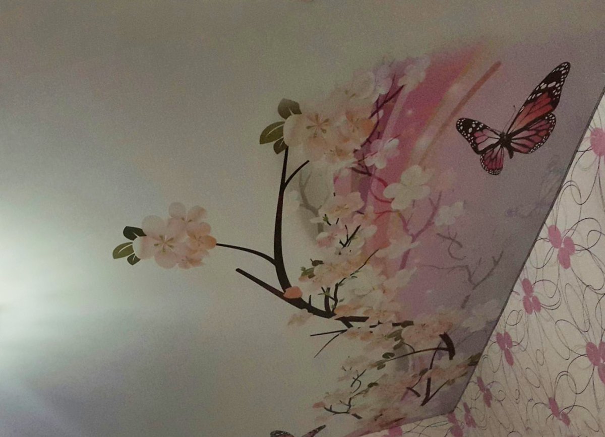 Обои с бабочками и цветами в интерьере