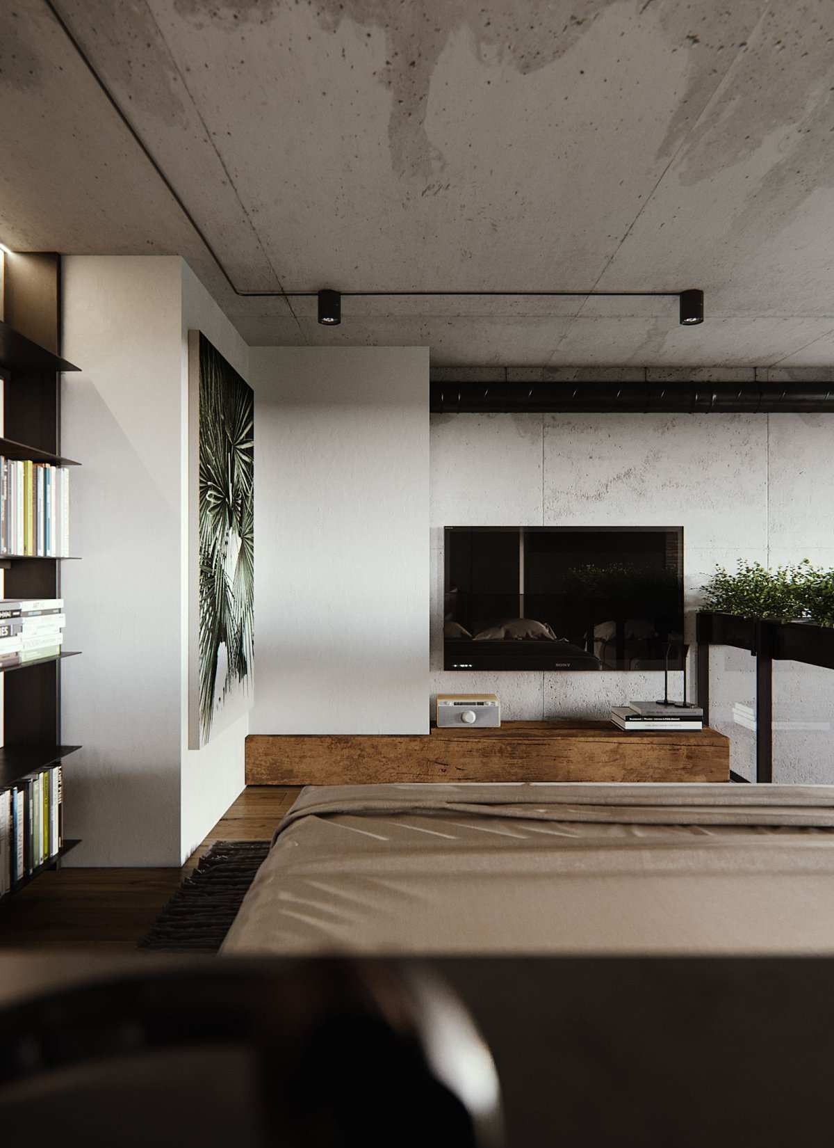 Бетонный дом с панорамными окнами