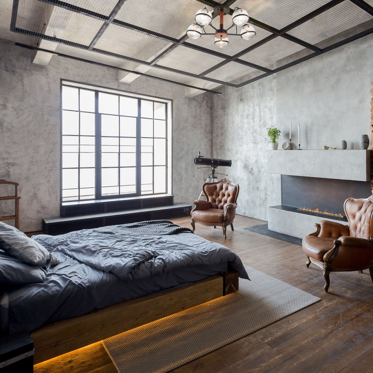 Освещение в гостиной лофт